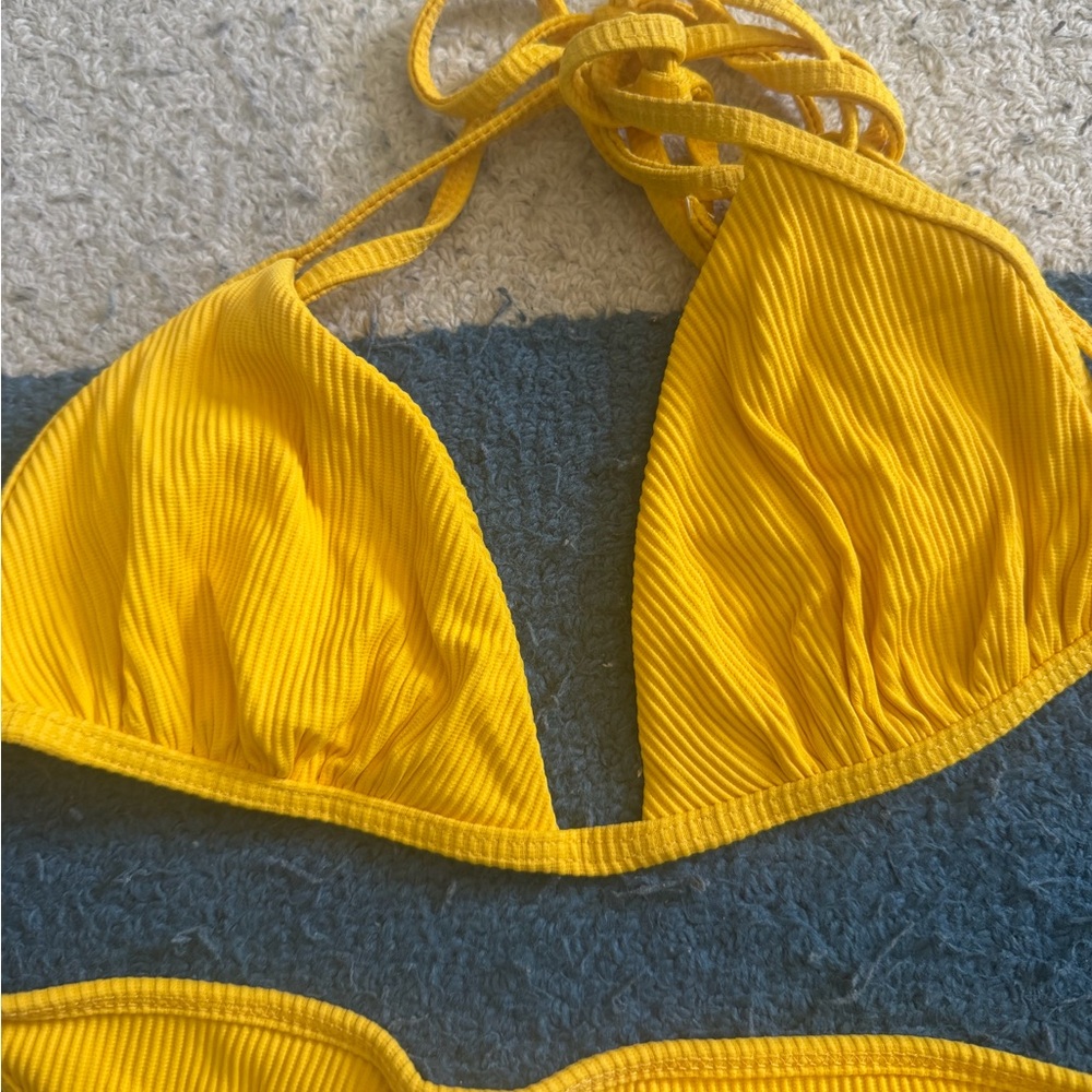 Beach Riot Yellow Ribbed Triangle Bikini Set - Picture 3 of 6